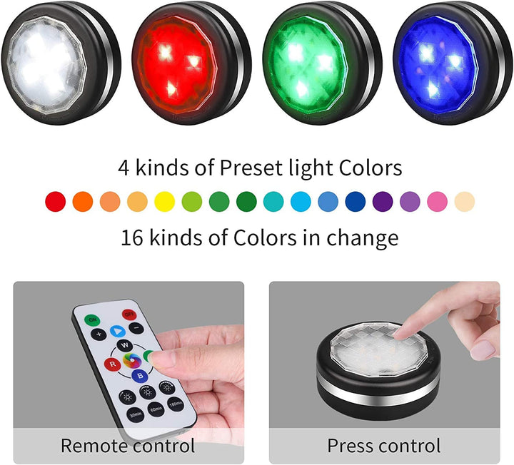 Puck Lights with Remote,Battery Operated Lights for Christmas, Halloween Pumpkin,16 Colors Changeable LED Stick on Lights Closet Lights Under Counter Lights for Kitchen (6 Pack)