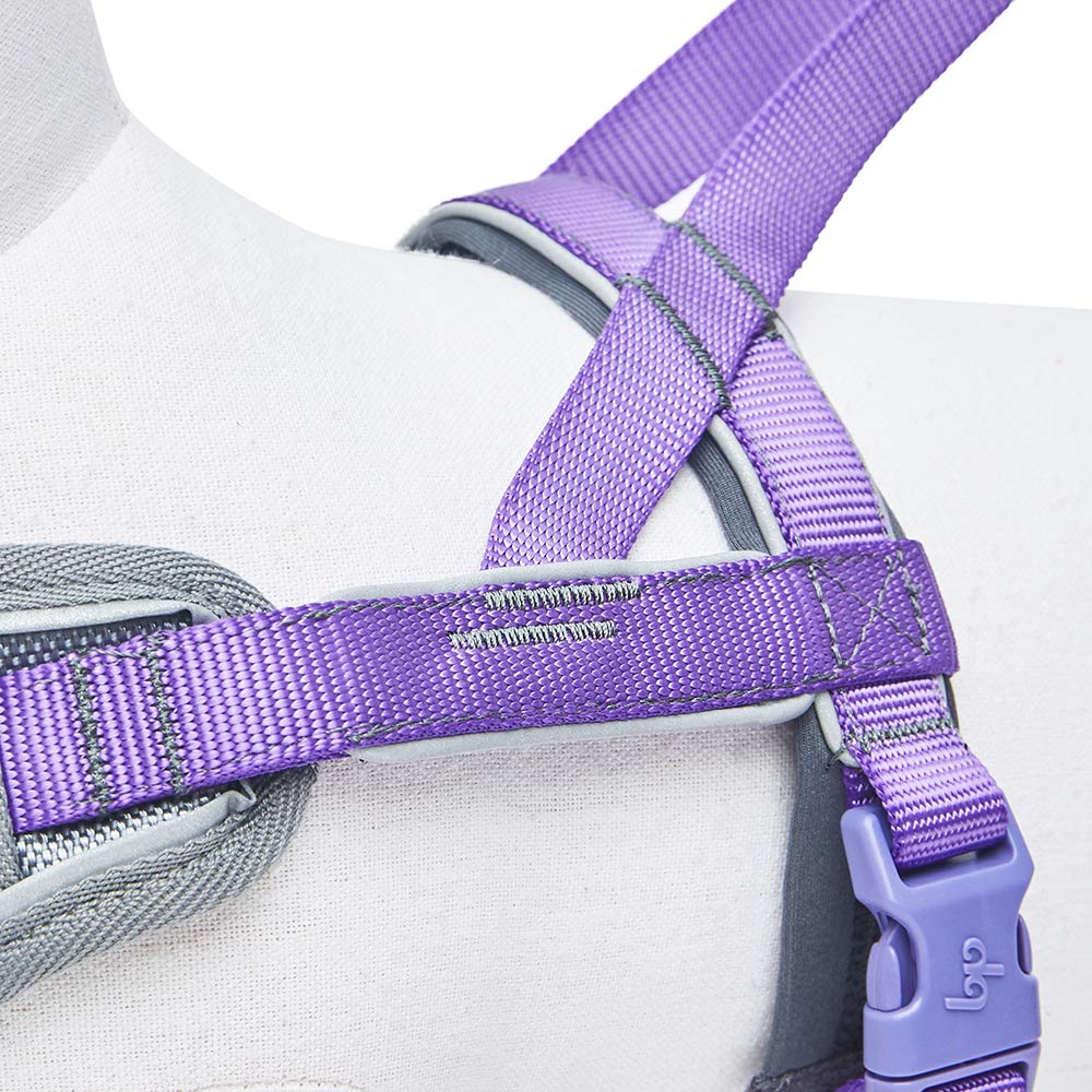 8 Colors Soft & Comfy 3M Reflective Strips Padded Dog Harness Vest, Chest Girth 30 - 38.5, Purple, Large, Nylon Adjustable Training Harnesses for Dogs