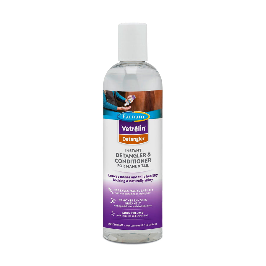 Vetrolin Concentrated Instant Horse Detangler and Conditioner for Mane and Tail, Use on Horses or Dogs, Removes Tangles and Adds Volume, 12 Oz.