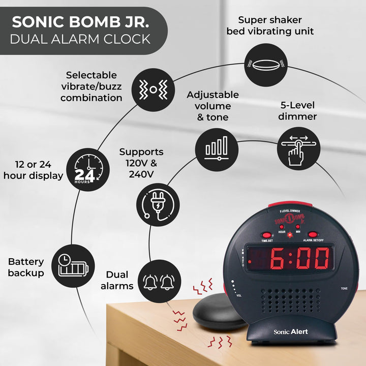 Small Digital Alarm Clock with Battery Backup, Snooze, Full Range Brightness Dimmer, Outlet Powered Compact Clock for Bedrooms, Desk, Bedside, Simple to Operate (Black)