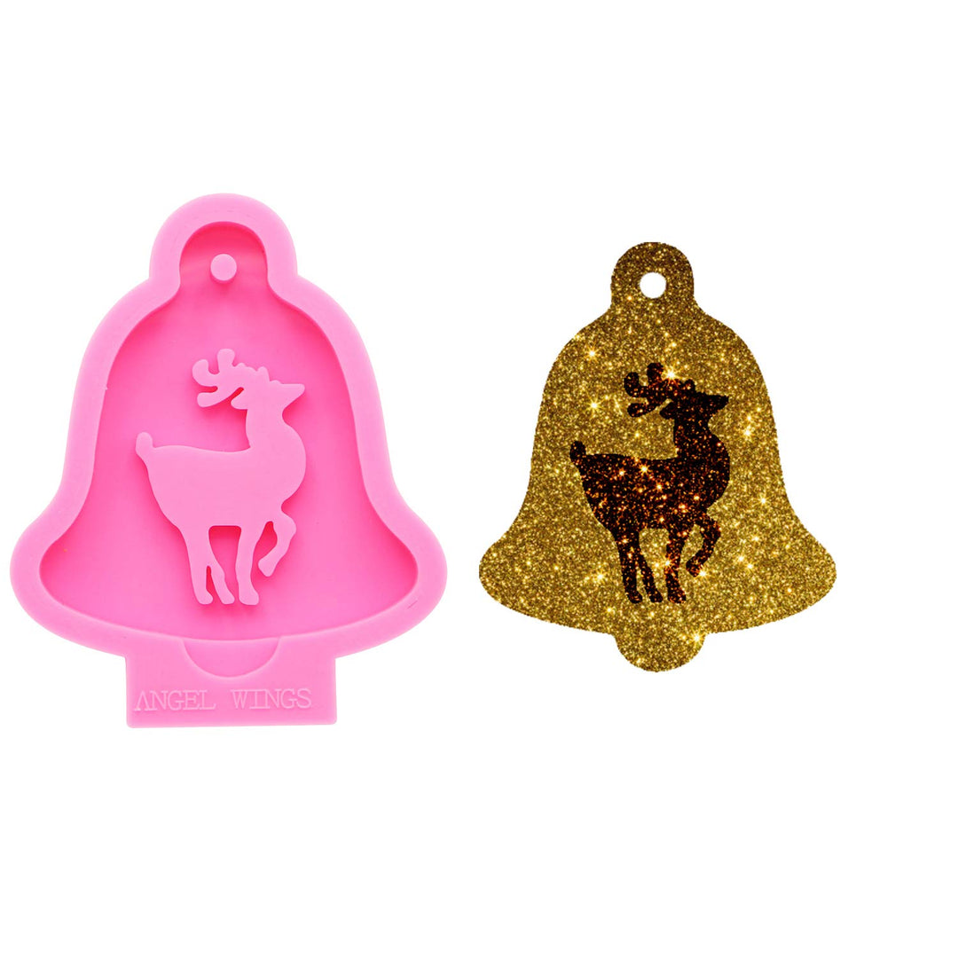 Super Glossy Christmas Bell Deer Silicone Mold, Resin Casting Mold for Christmas Decorations, Silicone Christmas Tree Ornament Resin Molds DIY Keychain Mold Jewelry Pendants Craft