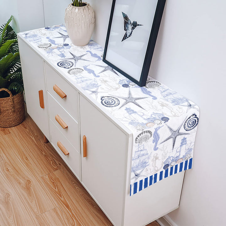 13 x 70 inches Table Runner Cotton-Polyester Blend, Ocean Marine Theme Nautical Sea Animals Retro Blue Table Runner for Table Decorations, Indoor Outdoor Parties, Farmhouse & Family Gathering, 1 Pack