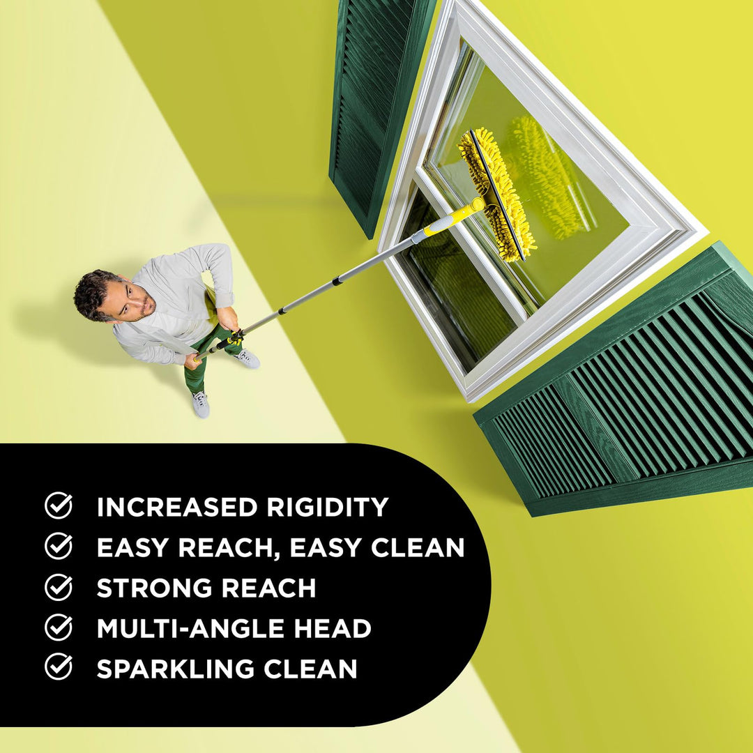 DOCA Window Washing Kit with Extension Pole – 5-12 Ft Telescoping Extendable Pole (18+ Ft Reach) – Window Squeegee for Window Cleaning & Scrubber Combo with Pivot System for Indoor & Outdoor