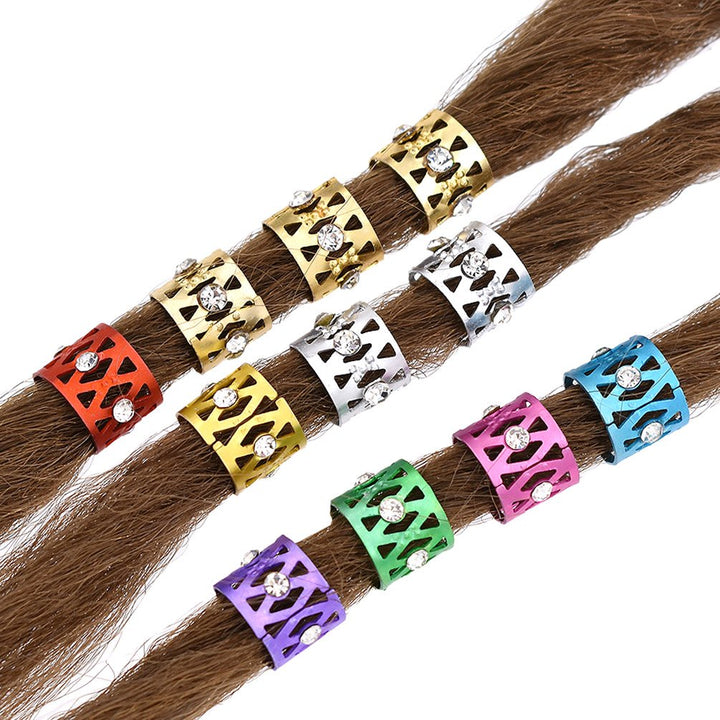Women Dreadlocks Beads Rhinestone Hair Ring Decoration Braiding Hair Braid Cuff Clip