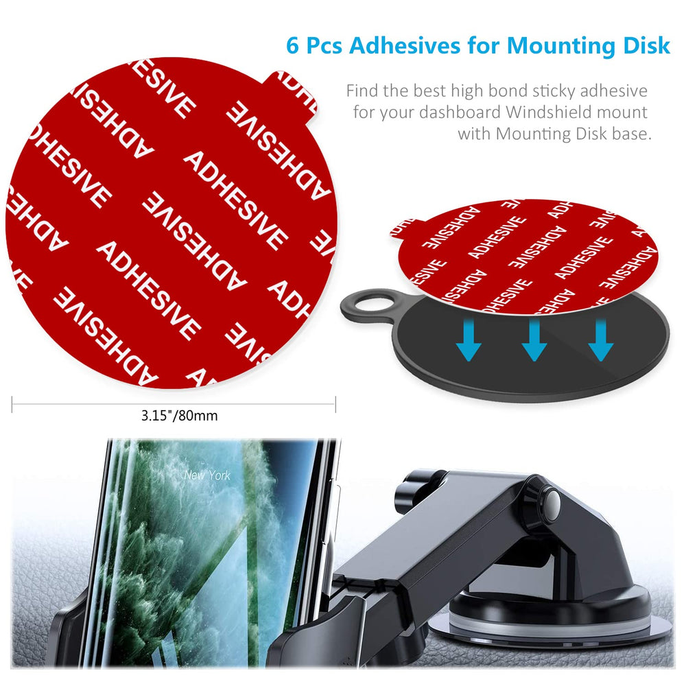 Very High Bond Sticky Adhesive, 6 Pack Dashboard Pad Mounting Disk Adhesive Replacement Kit, Double-Sided Stickers for Suction Cup Dashboard Phone Holder & Windshield Car Mount