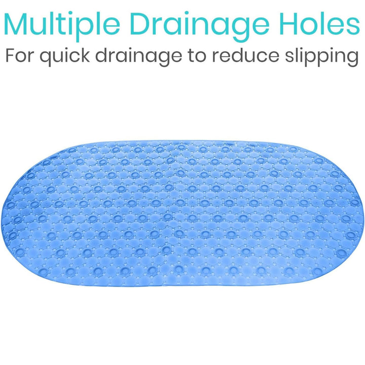 Vive Oval Bathtub Mat - Nonslip Shower Floor Pad - Non-Slip and Non-Skid for Bath Tub with Strong Rubber Suction Cup Grip - for Baby, Elderly, Kids, Bathroom (Blue)