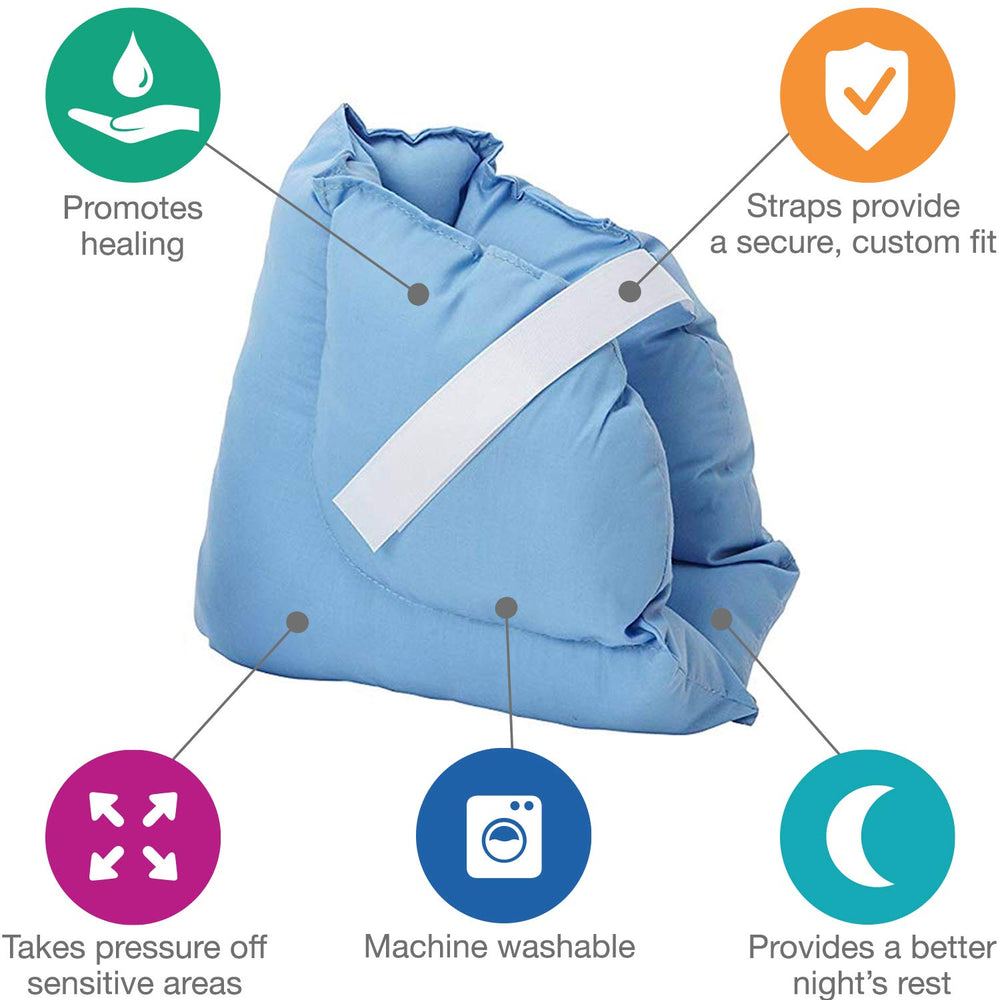 Heel Cushion Protector Pillow to Relieve Pressure from Sores and Ulcers, Foot Pillow, FSA HSA Eligible, Adjustable in Size, Blue, White, Sold as a Set of 2