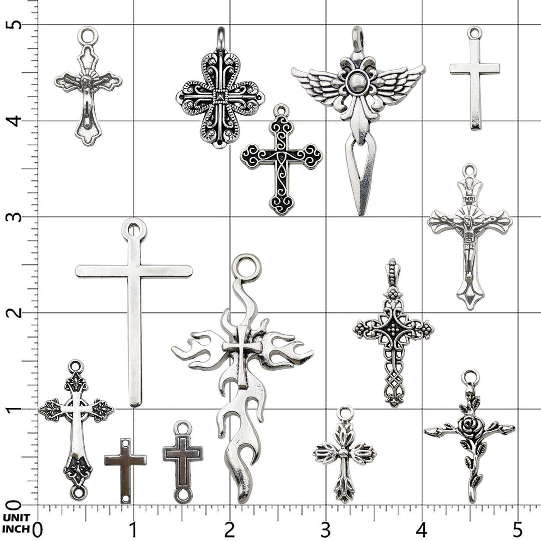 41pcs Silver Cross Charms Collection, Mix Jesus Christ Cross Charm Metal Pendant Craft Supplies Findings for Necklace and Bracelet Jewelry Making (HM266)