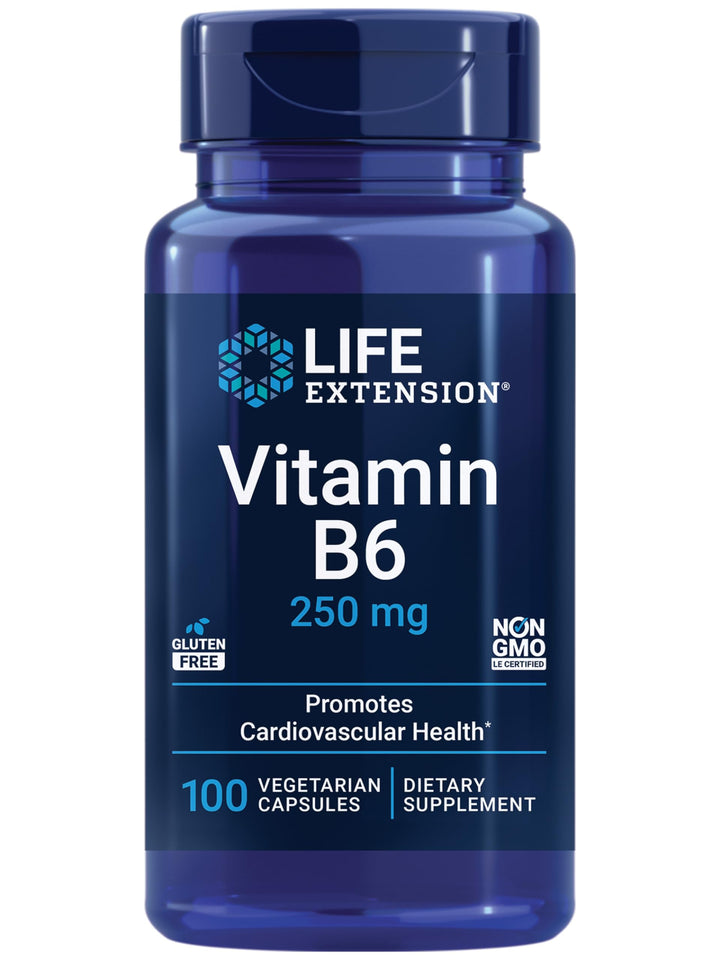 Vitamin B6, 250 mg, high Potency, Cardiovascular Health, neurological Health, Eye Health, Healthy Kidney Function, Gluten-Free, Non-GMO, Vegetarian, 100 Capsules