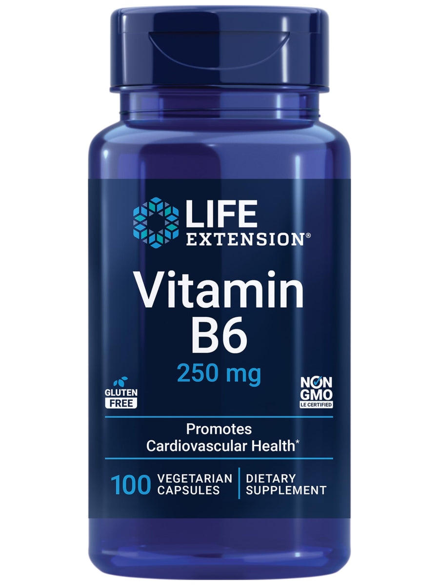 Vitamin B6, 250 mg, high Potency, Cardiovascular Health, neurological Health, Eye Health, Healthy Kidney Function, Gluten-Free, Non-GMO, Vegetarian, 100 Capsules