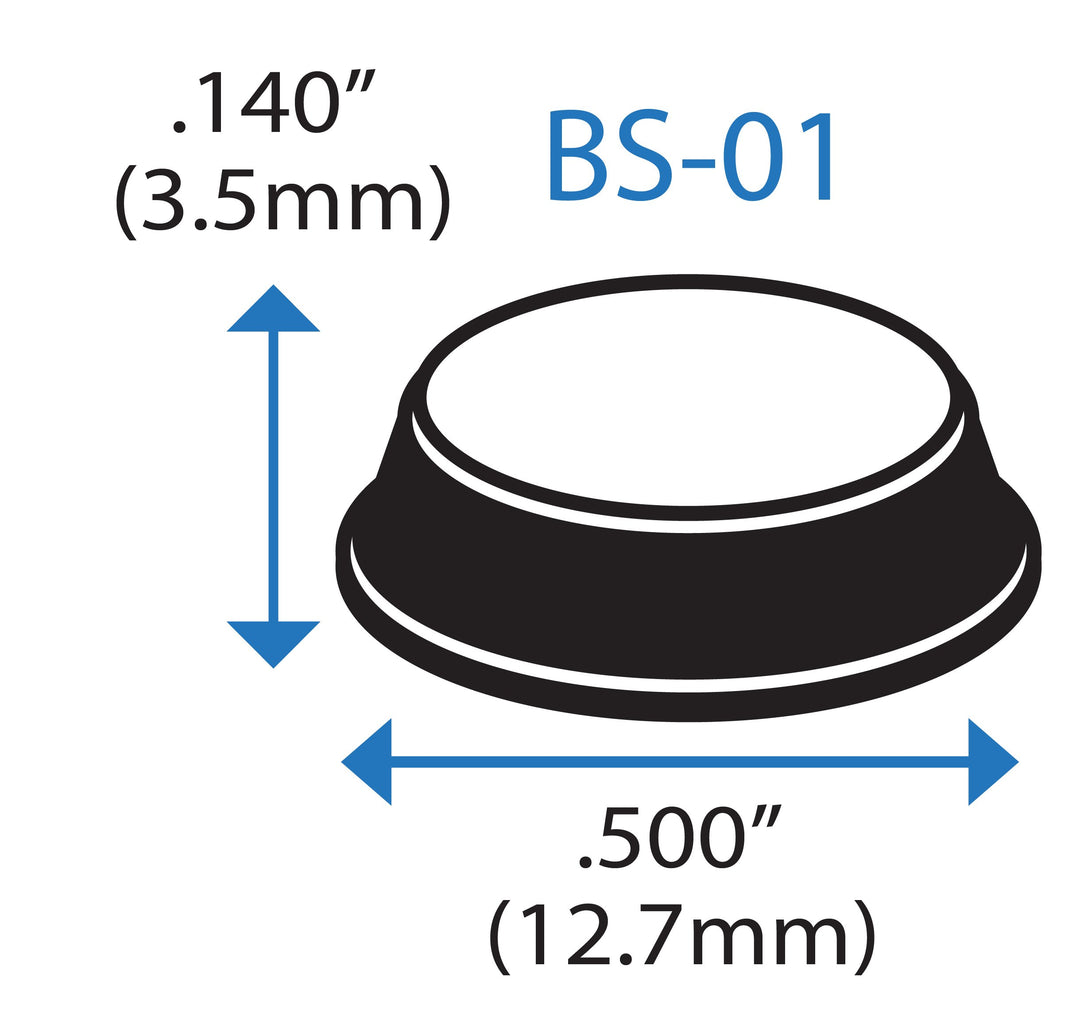 Cylindrical Flat Top Self-Adhesive Protective Non-Skid Rubber Feet .500 inches (12.7 mm) x .140 inches (3.5 mm) - 50 Pack - BS01 Black