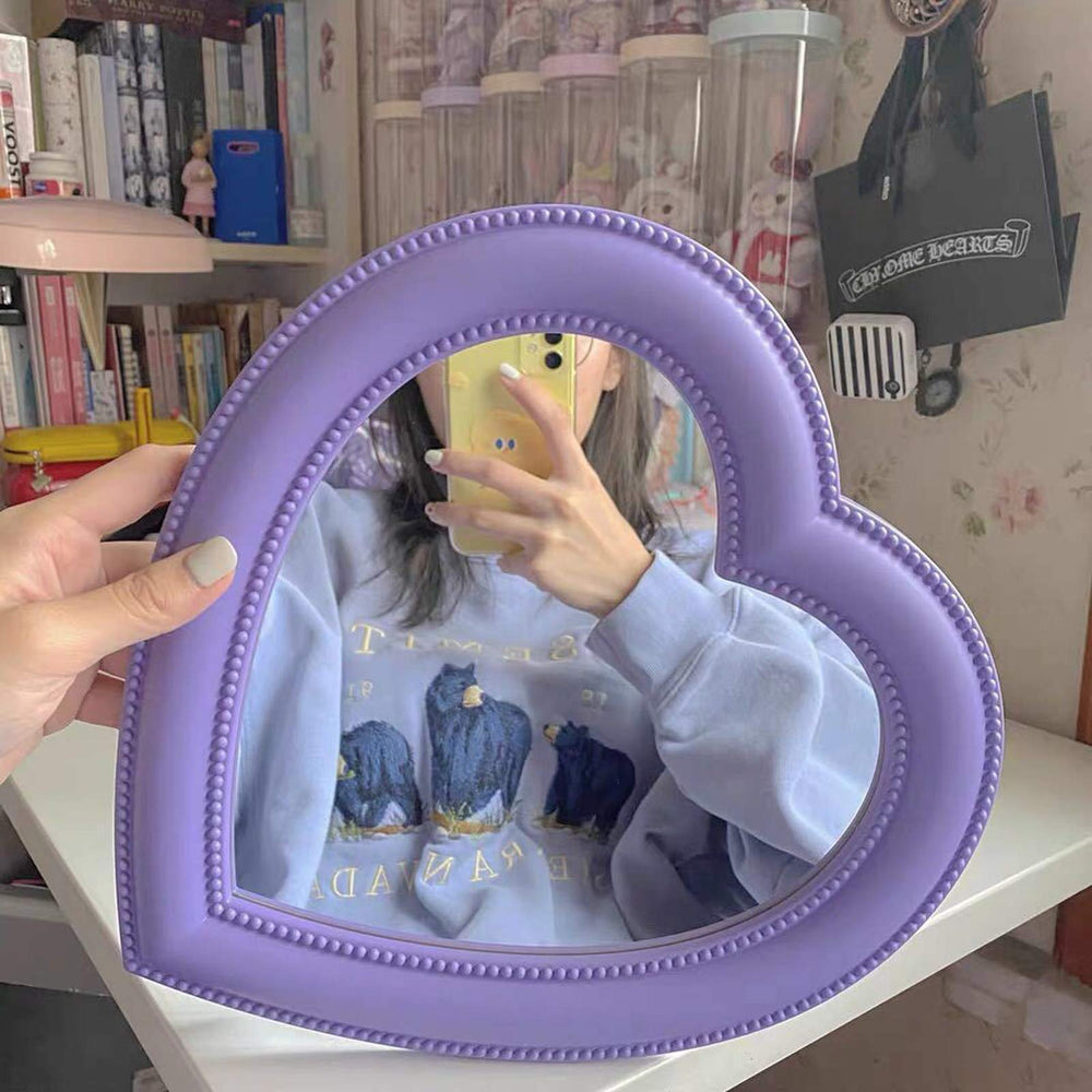 Heart Makeup Mirror Cosmetic Mirror Wall Desktop Mirror Bedroom Mirror,Valentines Day Gift(Purple)