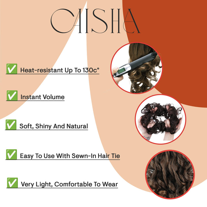 darkest brown mix 1H32A : Scrunchy Scrunchie Bun Up Do Hairpiece Hair Ribbon Ponytail Extensions Wavy Curly or Messy various/diverse colours (darkest brown #3)