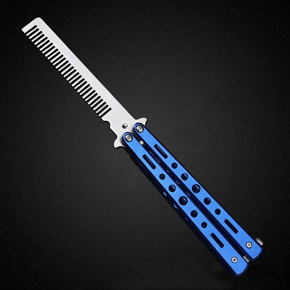 Butterfly Knife Trainning Practice Comb Unsharpened Blade, Valentine's Day present (Blue-Comb)