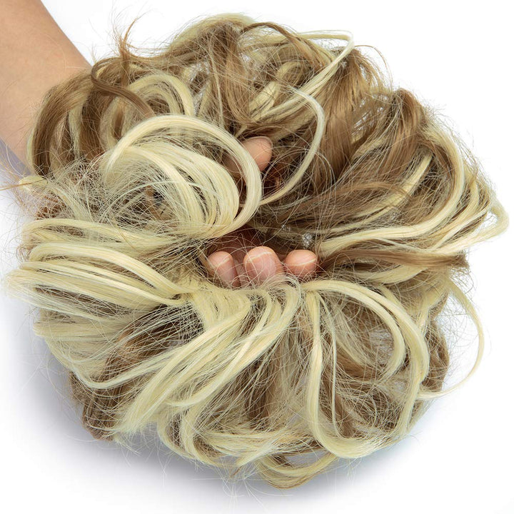 Hair Bun Extensions Wavy Curly Messy Donut Chignons Hair Piece Wig Hairpiece Ginger Brown Mix Bleach Blonde