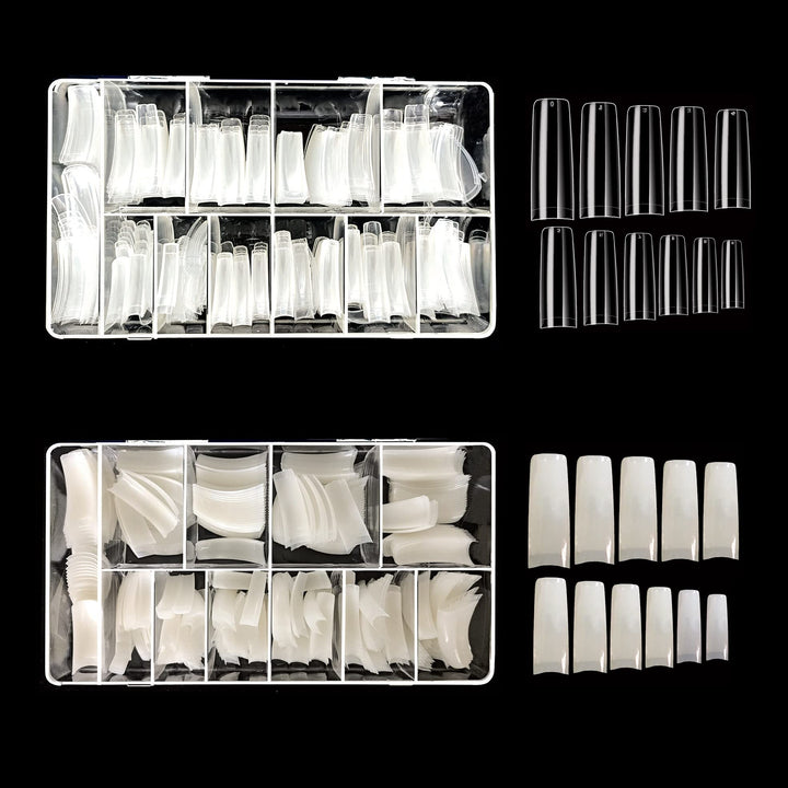 BE.YOU Half-Moon: Beyou 2Pack Natural/Clear Half-Moon 550 Artificial Fake Nails (Total 1100Tips) 11Sizes for Nail Salon Nail Shop 27010/27012 (Half-Moon)