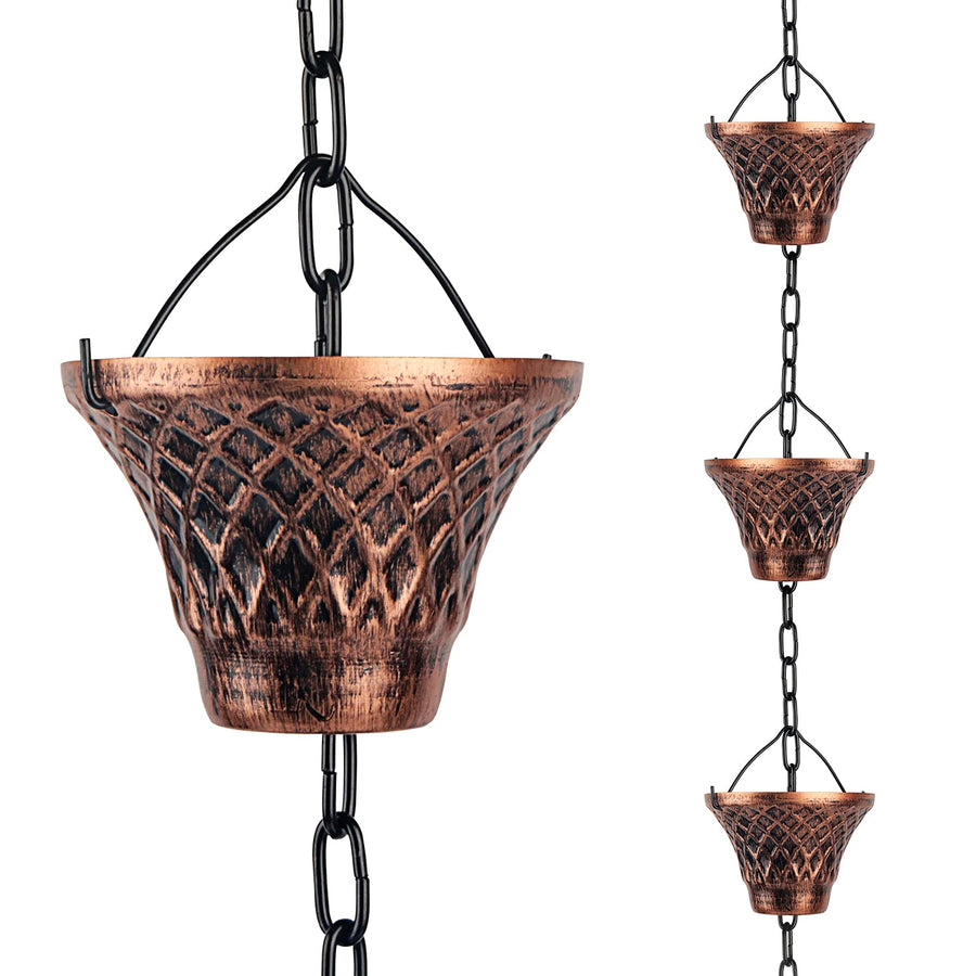Rain Chains for Downspouts Copper Rain Catcher Substitution Decorative Garden Rainwater Diverter Outdoor Home Decor 8 1/2 Feet Long