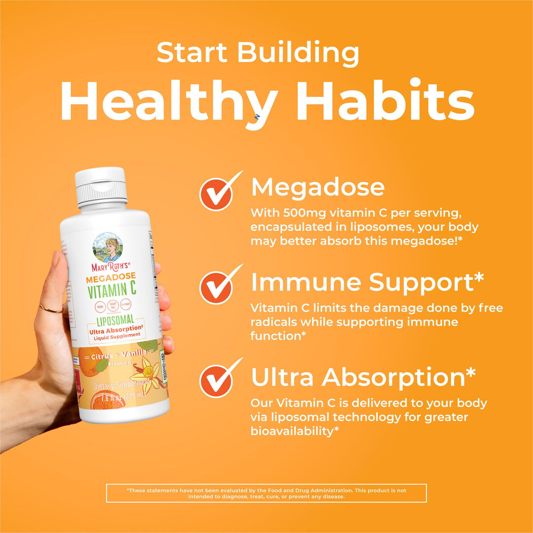 Liposomal Vitamin C | Immune Support Supplement | Megadose Vitamin C Supplement 500mg | Skin Care | Liquid Vitamin C | Vitamin E | Vegan | Non GMO | 30 Servings