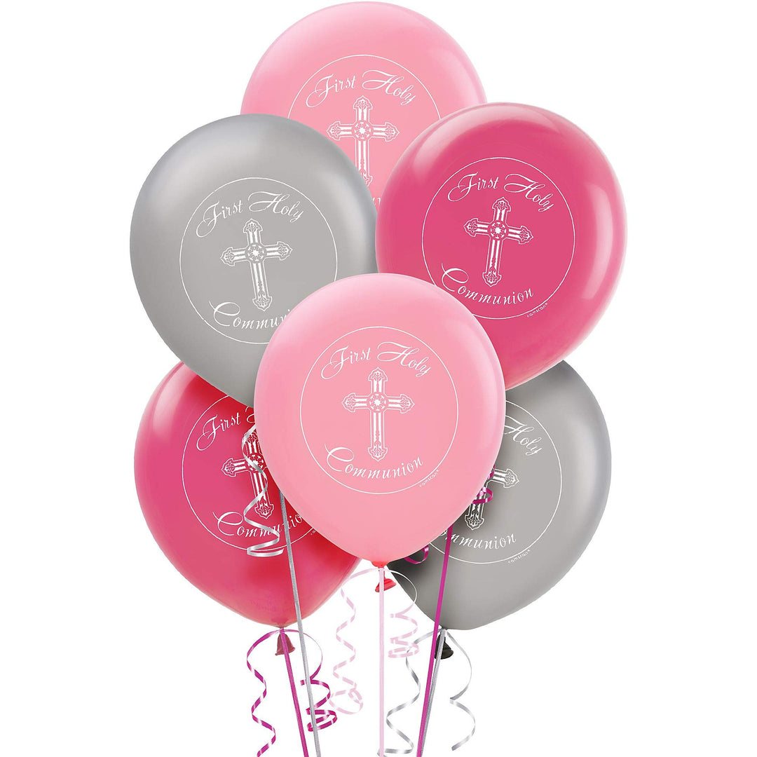 Amscan Assorted First Communion Latex Balloons | Pink, Silver - 12' | Pack of 15
