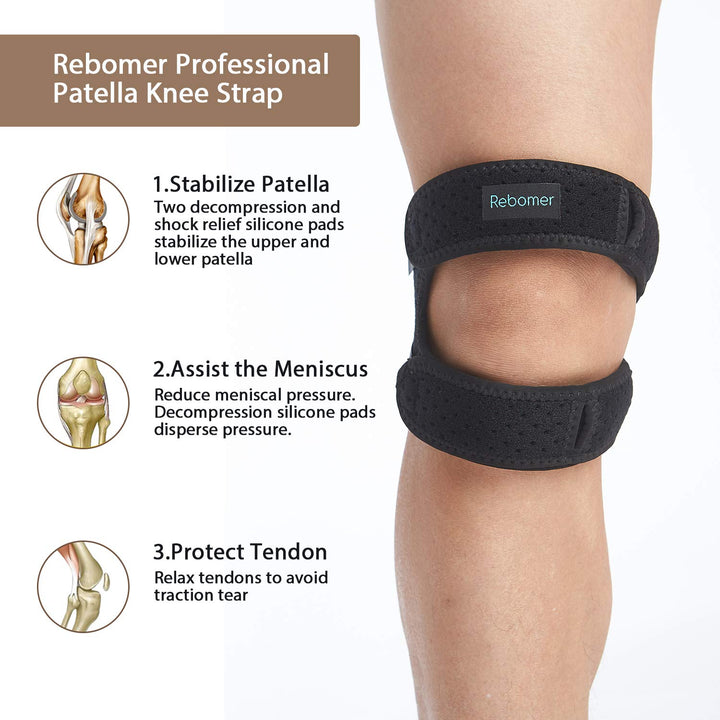 Patella Knee Strap, Adjustable Knee Brace (3D Silicone Insert) for Men & Women, Knee Joint Pain Prevention & Relief & Patella Stabilizer Support for Running, Riding, Football, Hiking.