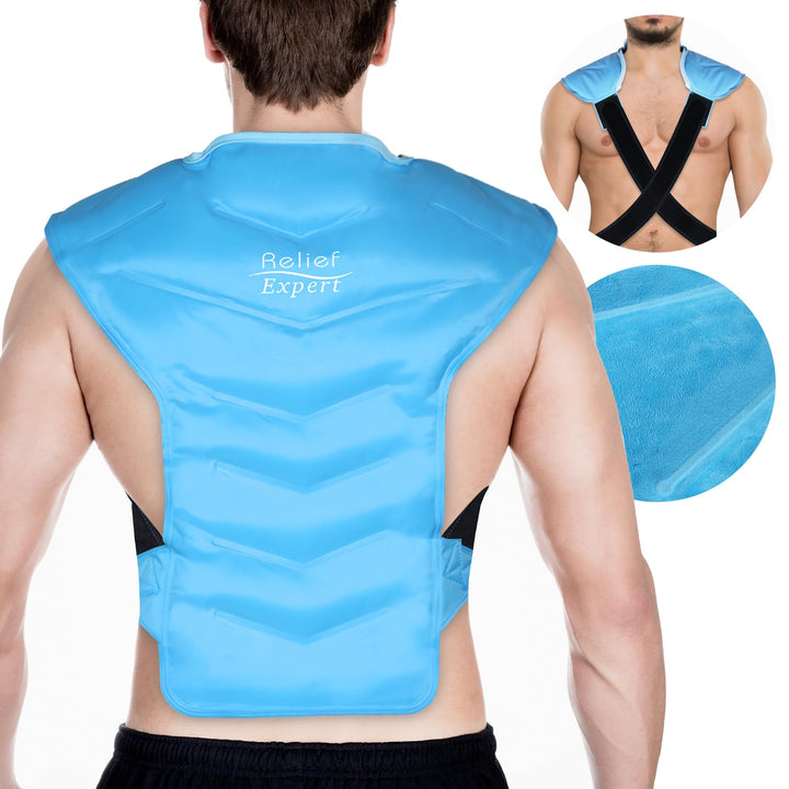 Large Full Back and Shoulder Rotator Cuff Ice Pack Wrap with Straps, Cold Packs for Injuries Reusable Gel, Cold Compression for Entire Back and Shoulders Pain Relief - Soft Plush Lining