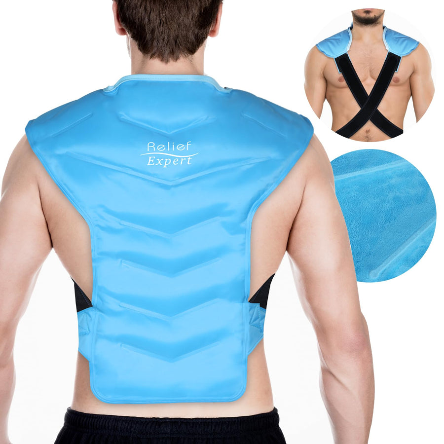 Large Full Back and Shoulder Rotator Cuff Ice Pack Wrap with Straps, Cold Packs for Injuries Reusable Gel, Cold Compression for Entire Back and Shoulders Pain Relief - Soft Plush Lining