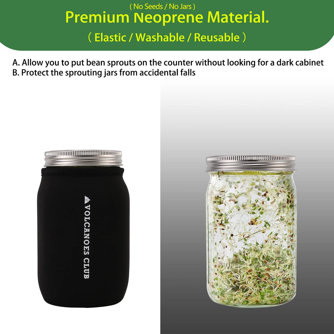 Sprouting Lids Growing Kit - 316 Stainless Steel Sprouting Lids for 86mm Wide Mouth Mason Jar with Stands & Blackout Sleeves - Organic Sprouts, Broccoli, Alfalfa Sprout Kit (Set of 4)