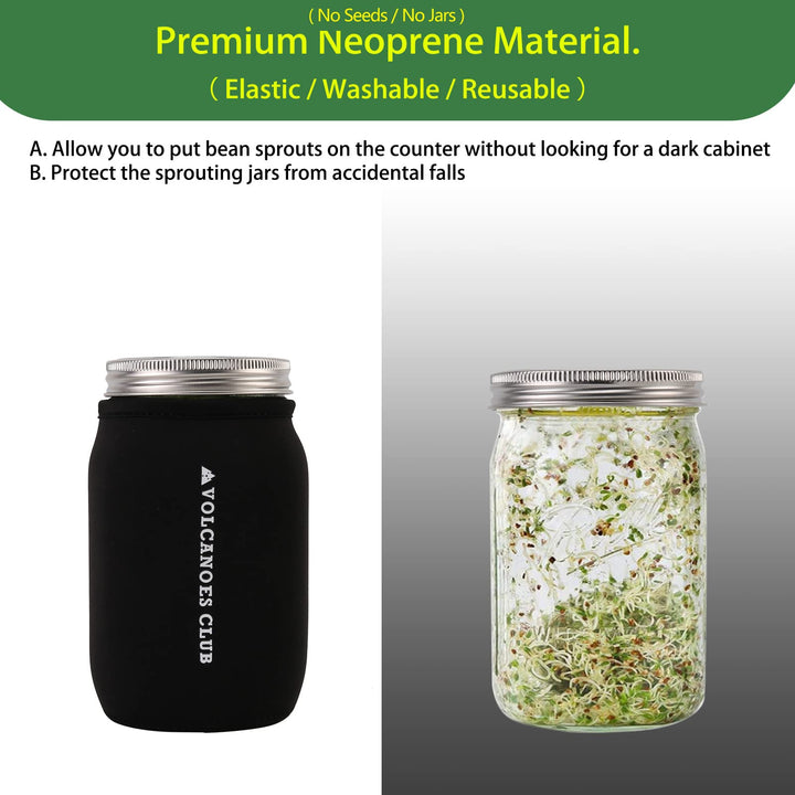 Sprouting Lids Growing Kit - 316 Stainless Steel Sprouting Lids for 86mm Wide Mouth Mason Jar with Stands & Blackout Sleeves - Organic Sprouts, Broccoli, Alfalfa Sprout Kit (Set of 4)