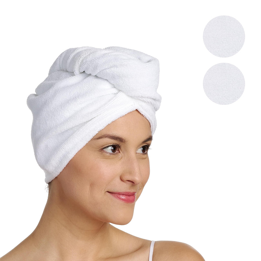 2-Pack Microfiber Hair Towel for Beauty, Travel, Gifting - Hair Wrap Turban for Straight, Wavy & Curly Hair - Premium Hair Care - White & White