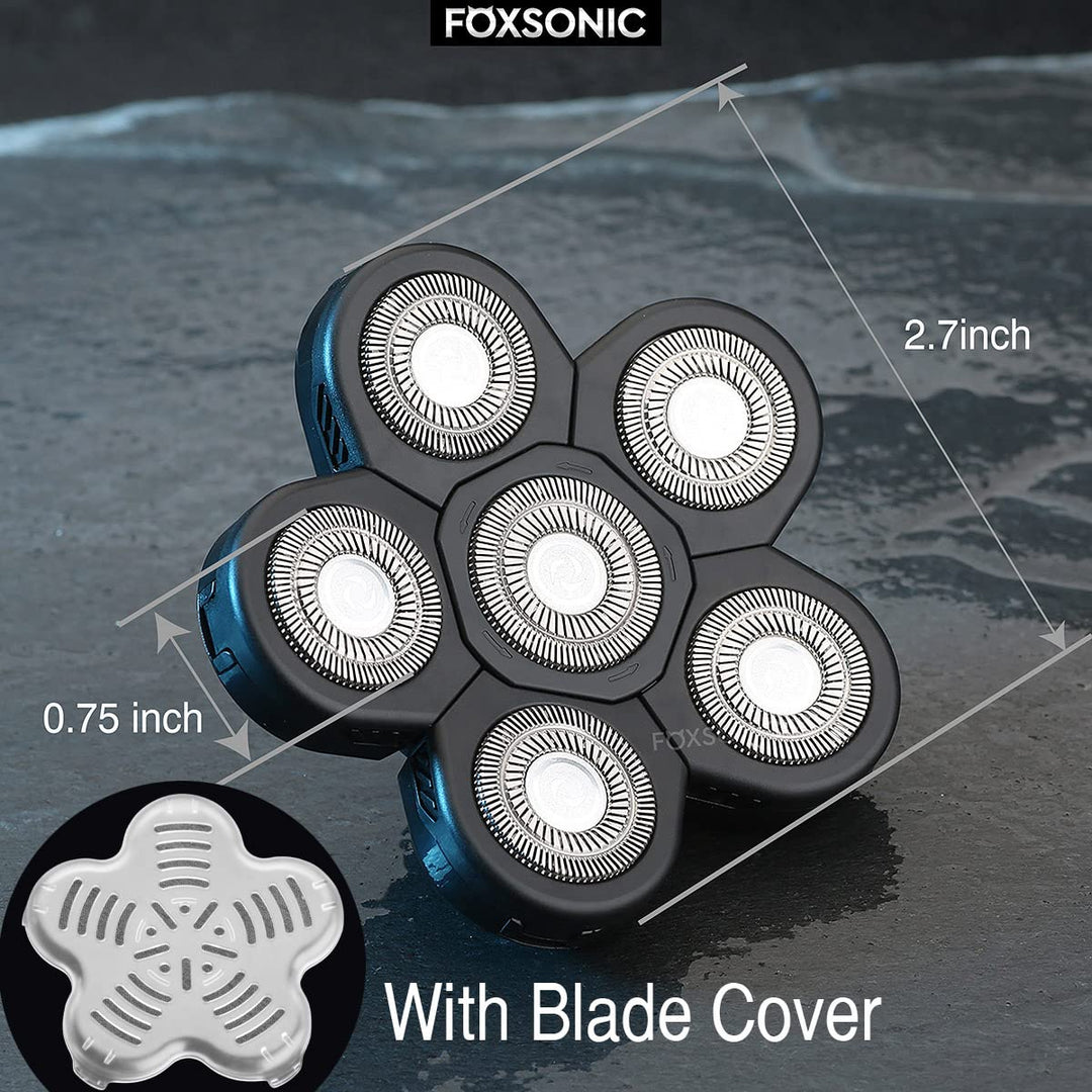 Universal 6 Blades Replacement Heads for Mainstream Shaver Brands, 5 Blades Head Shaver Replacement Blades, Head Shaver Bald Shaver Replacement Heads with Blade Cover Shaver Head (Black)
