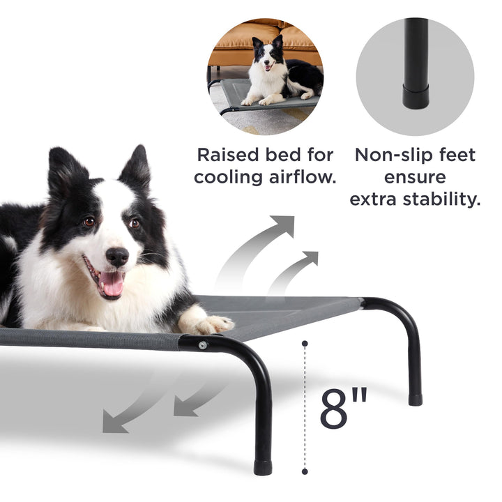Medium Elevated Cooling Outdoor Dog Bed - Raised Cots for Medium Dogs, Portable Indoor & Outdoor Pet Hammock Bed with Skid-Resistant Feet, Frame with Breathable Mesh, Grey, 43 inches