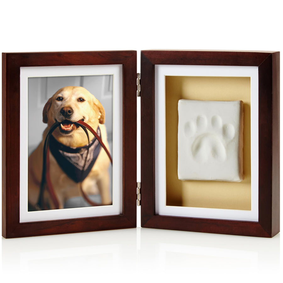 Pet Paw Print Photo Frame With Clay Imprint Kit - Pawprint Making Kit and Photo Display for Cats and Dogs, No-Mess Pawprint Memorial, Gift For Pet Owner, Espresso
