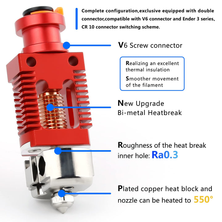 Upgrade V5 Pro Bimetal HeatBreak Plated Copper Block Nozzle Hotend Compatible with V6 Ender 3 V2 Pro Ender 5 Plus CR10 CR10S Voron V2.4 3D Printer