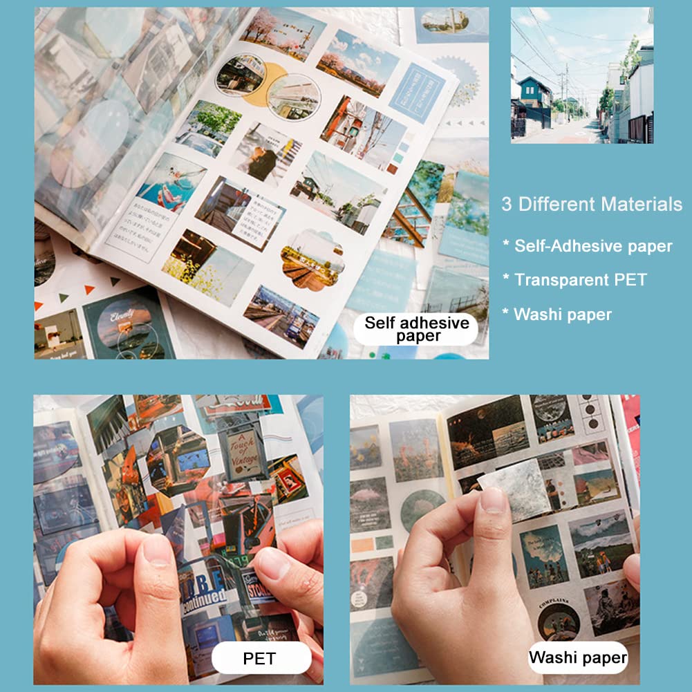 20 Sheets Transparent PET Washi Self Adhesive Cuet Stickers Book for Journaling,Scrapbooking, Kid DIY Arts Crafts,Album,Junk Journal,Planners,Calendars and Notebook(Modern Trailer)