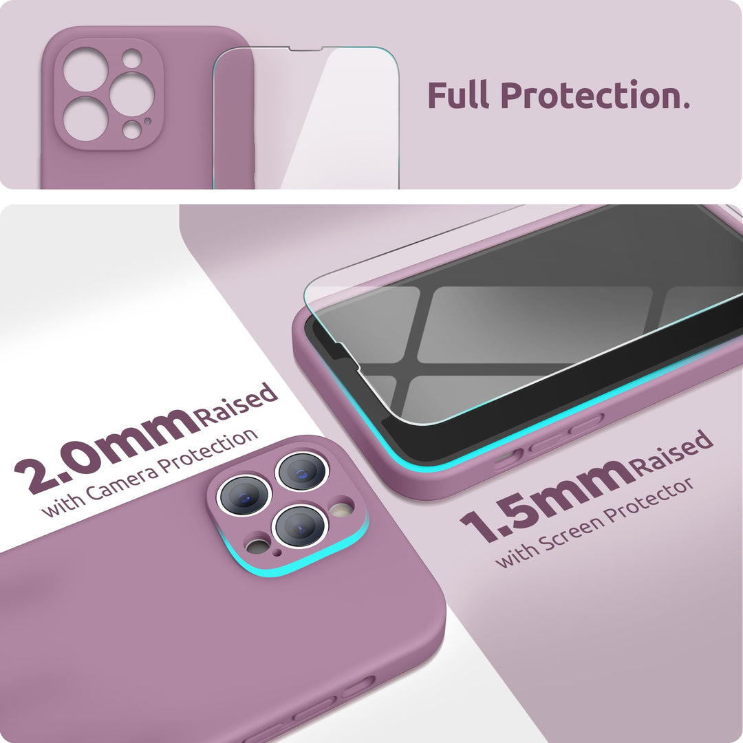 Compatible with iPhone 13 Pro Case with Screen Protector, (Camera Protection + Soft Microfiber Lining) Liquid Silicone Phone Case 6.1 inch 2021, Lilac Purple