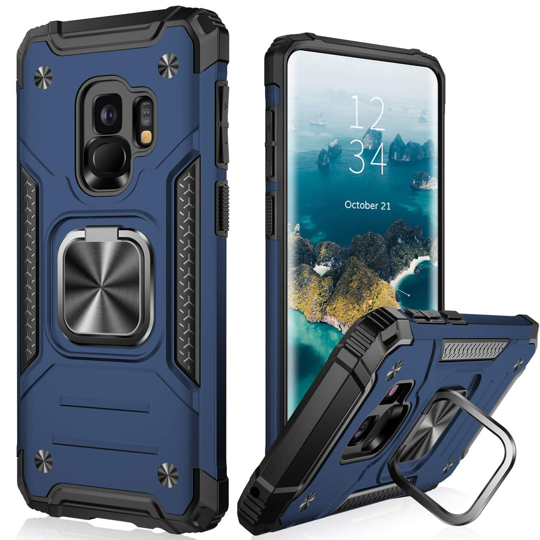for Galaxy S9 Case,Dual Layer Soft Flexible TPU and Hard PC Anti-Slip Full-Body Rugged Protective Phone Case with Magnetic Kickstand for Samsung Galaxy S9 Blue