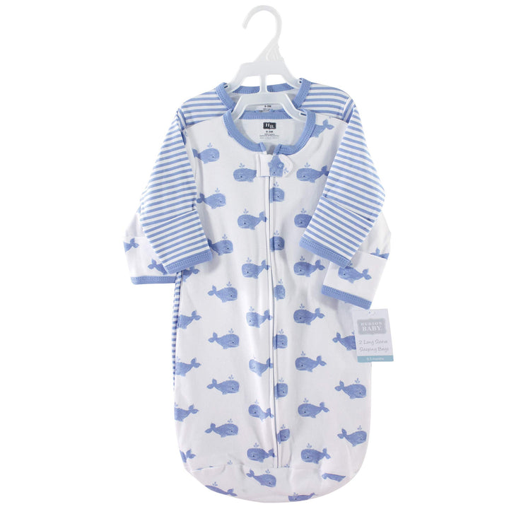 Unisex Baby Cotton Long-Sleeve Wearable Sleeping Bag, Sack, Blanket, Blue Whales, 0-3 Months
