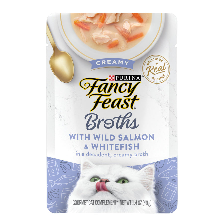 Lickable Wet Cat Food Broth Topper, Creamy Wild Salmon and Whitefish - (Pack of 16) 1.4 oz. Pouches