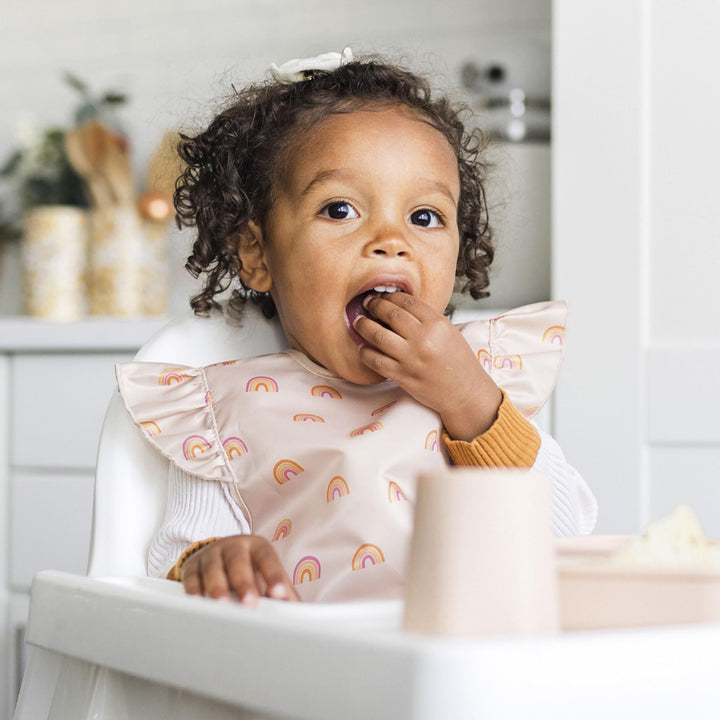 Mess Proof Baby Bib - Waterproof Baby Apron - Machine Washable - PVC, BPA, & Phthalate Free - Great Travel Bib for Baby Eating - Baby Food Bibs (Boho Rainbow, Small 6-24 Months)