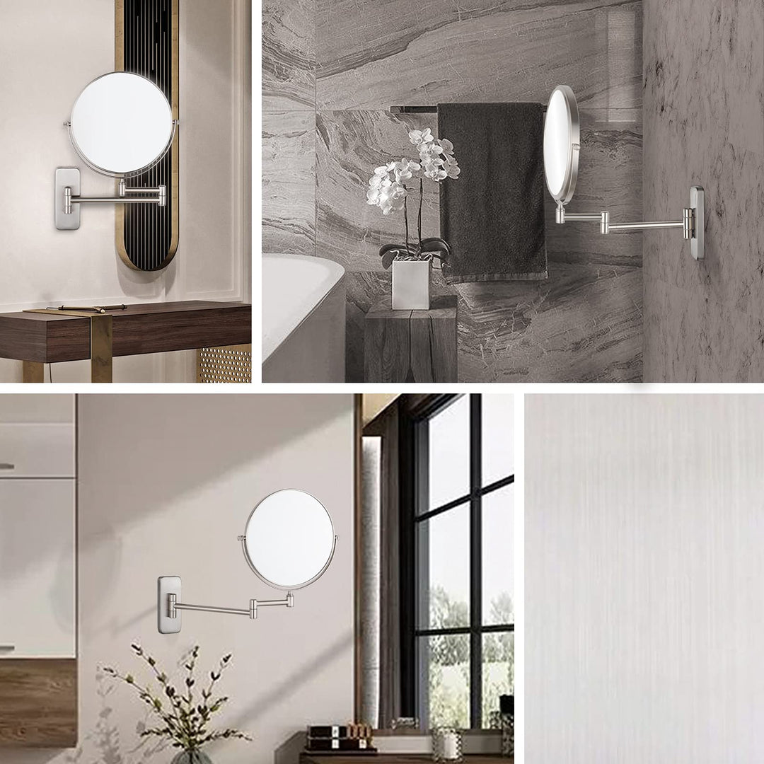 Wall Mount Makeup Mirror, 1X/5X Magnifying Mirror Double Sided, Extendable Magnified Mirror for Shaving and Bathroom Swivel, Brushed Nickel Finish (8 Inch, 5X)