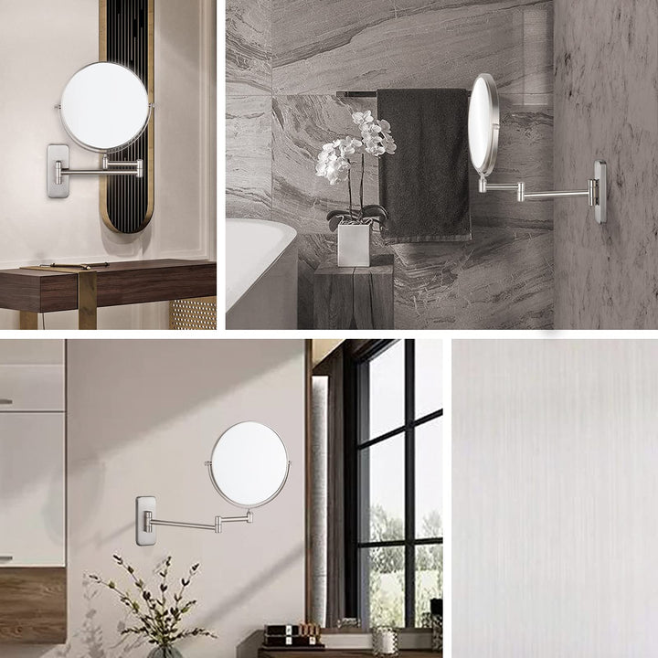 Wall Mount Makeup Mirror, 1X/5X Magnifying Mirror Double Sided, Extendable Magnified Mirror for Shaving and Bathroom Swivel, Brushed Nickel Finish (8 Inch, 5X)