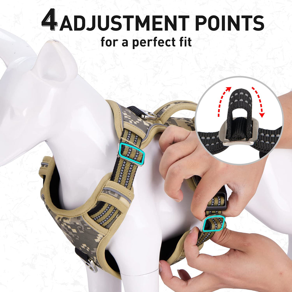 Dog Harness Camo for Large Dogs Medium Sized Dog Harness No Pull with Handle 2 Metal Leash Clips, Adjustable Reflective Puppy Harness, Breathable Camo Oxford Padded Vest Easy Control Front Clip