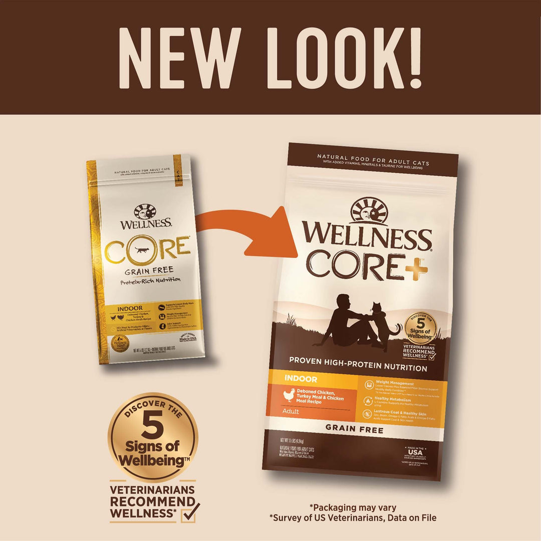 CORE+ Adult Dry Cat Food for Indoor Cats, Grain Free, Natural, Chicken, Turkey & Chicken Meal (11 Pound Bag)