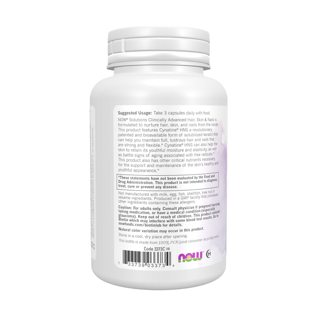 NOW Solutions, Hair, Skin and Nails, Clinically Advanced, Support with Clinically Tested Cynatine®, 90 Veg Capsules