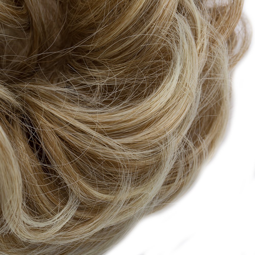 Messy Bun Hair Piece Scrunchy Updo Hair Pieces for Women Fluffy Wavy Hair Bun Scrunchies Donut Hairpiece Synthetic Chignons With Elastic Rubber Band Light Ash Brown to Bleach Blonde 1 pc