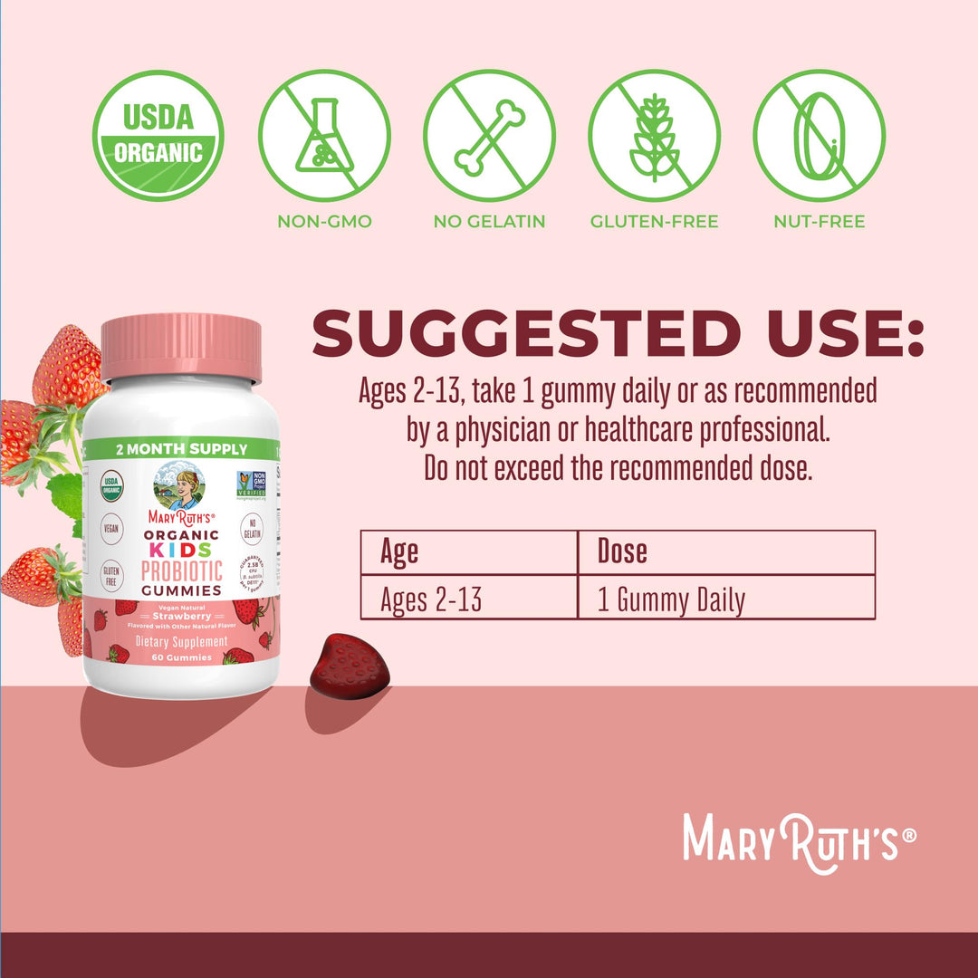 Kids Probiotics for Digestive Health | USDA Organic Probiotic Gummies | Probiotics for Kids | Immune Support | Gut Health Supplement | Vegan | Non-GMO | Gluten Free | 60 Count