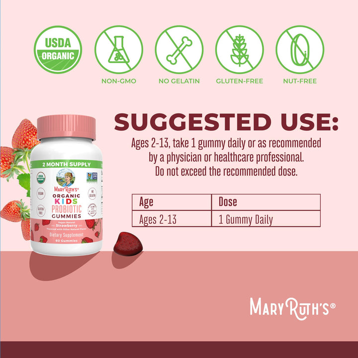 Kids Probiotics for Digestive Health | USDA Organic Probiotic Gummies | Probiotics for Kids | Immune Support | Gut Health Supplement | Vegan | Non-GMO | Gluten Free | 60 Count