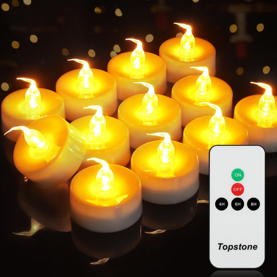 Led Candles with Remote and Timer,Warm Yellow Flameless Candles,Big Capacity Battery Operated Tea Light,Best for Wedding and Festival Decoration,Pack of 12,Yellow Light Color