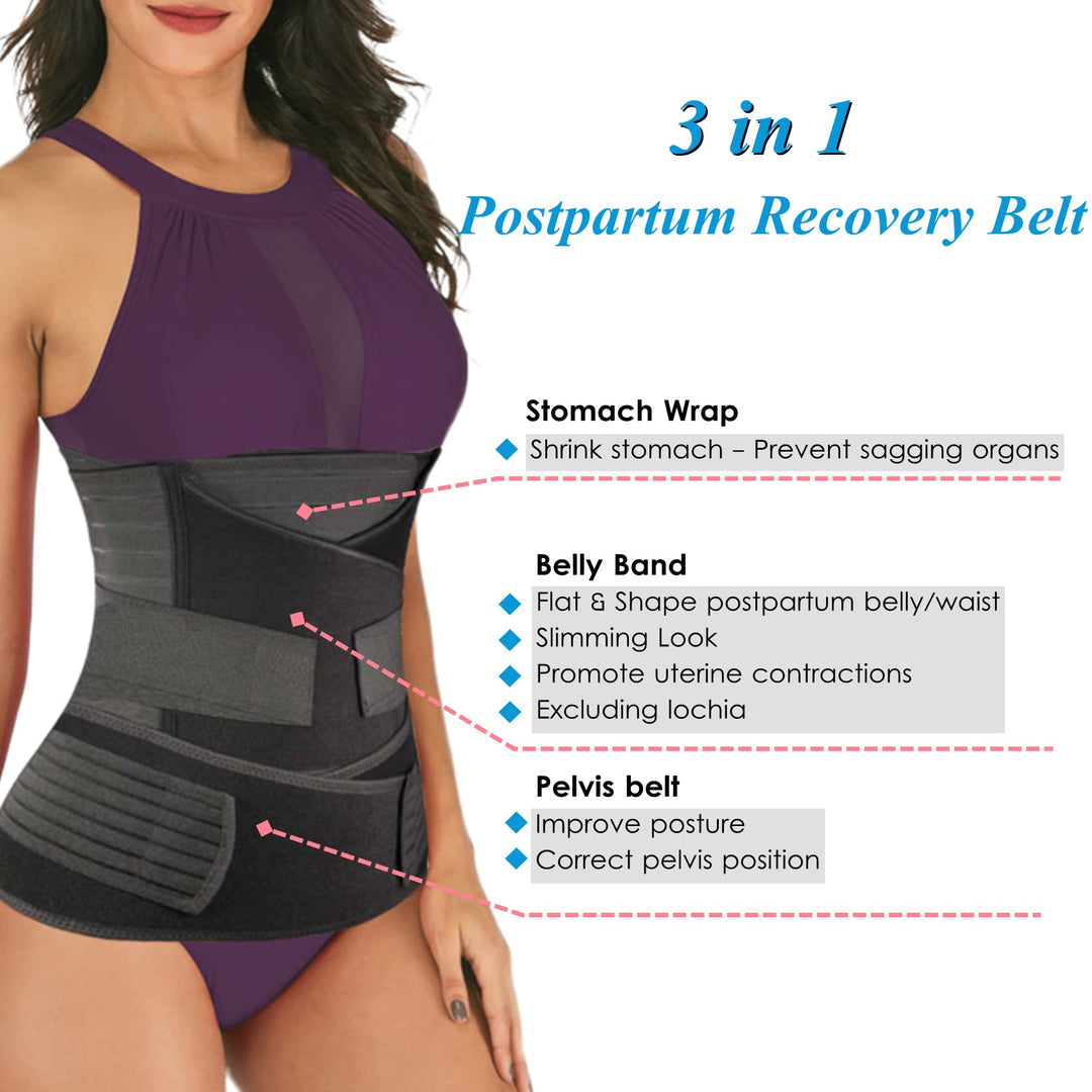 Postpartum Belly Wrap for Post C-Section & Natural Birth Recovery, Belly Band for Post Pregnancy Fajas Postparto Abdominal Binder, Girdles for Postnatal (Plus Size, Black)