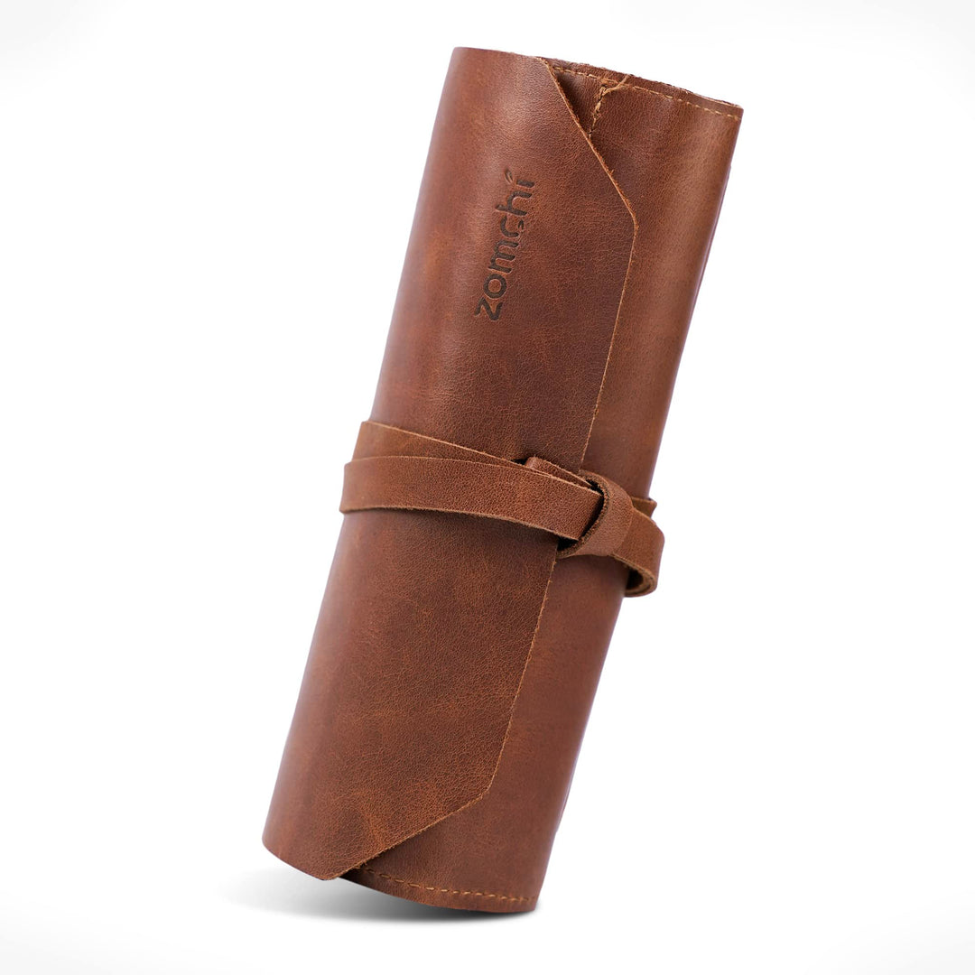 Genuine Leather Safety Razor Case, Razor Travel Shave Case with Pouches for Blades, Shaving Kit (Brown)
